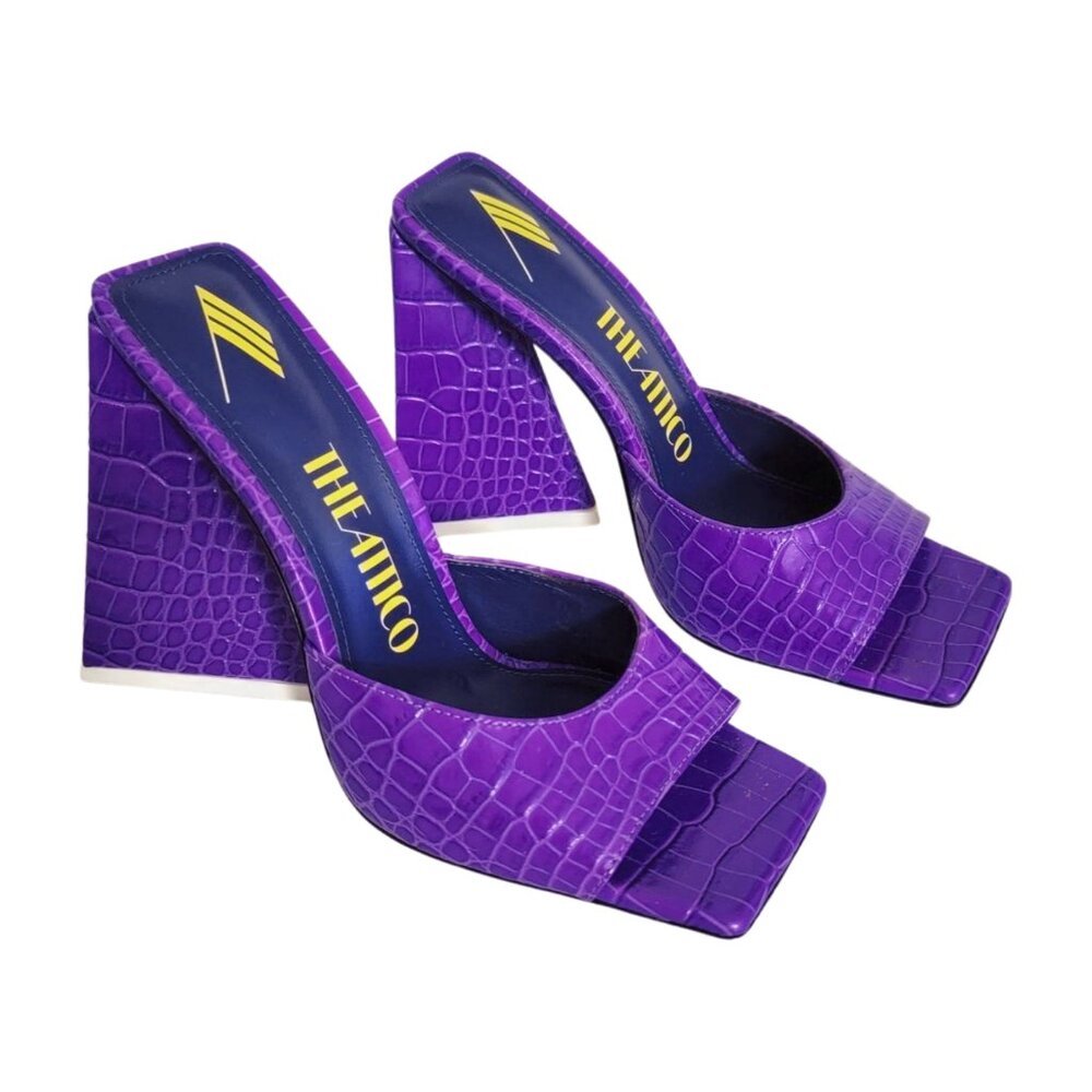The Attico Devon Croc-Effect Mules in Neon Violet Purple 37 7 - Picture 2 of 8